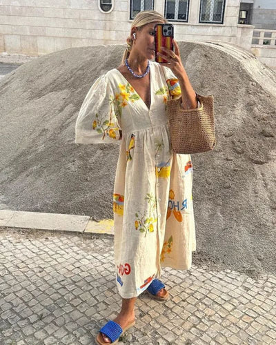 ANNI - Printed Linen Dress