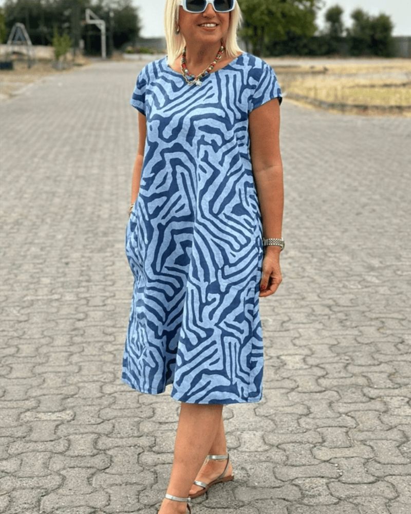 Nelia™ - Summer Dress with Round Neckline and Beautiful Print
