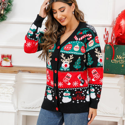 Amelia | Christmas Button-Up V-Neck Long Sleeve Cardigan