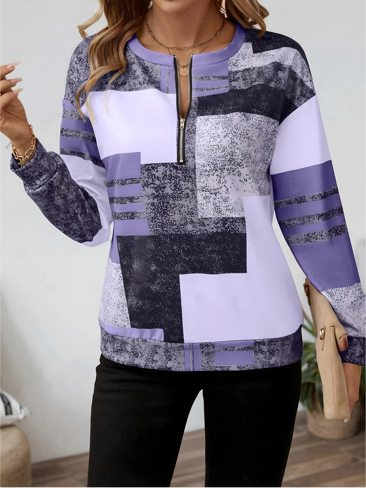 Marisa | Jumper with Graphic Print and Zip Closure