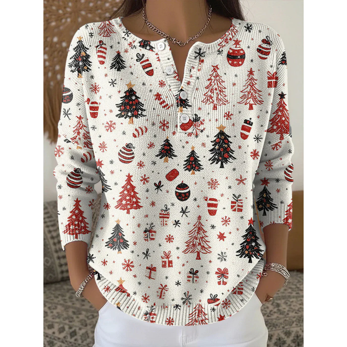 Kendra | Festive Button-Up Christmas Sweater