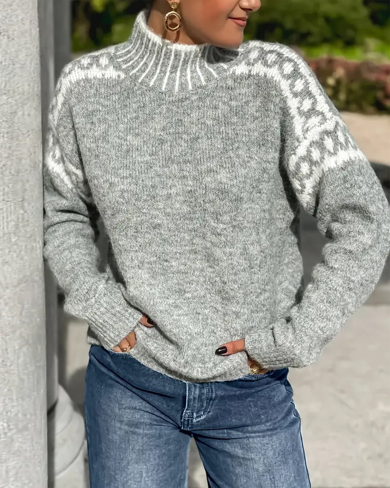 Happy | High Neck Sweater with Contrasting Pattern